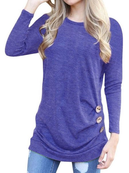

Loosen Cotton Blends Fashion Tops, Violet, Tops