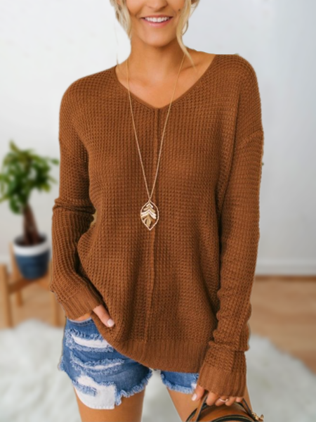 

Simple Off Shoulder Solid Sweater, Brown, Sweaters