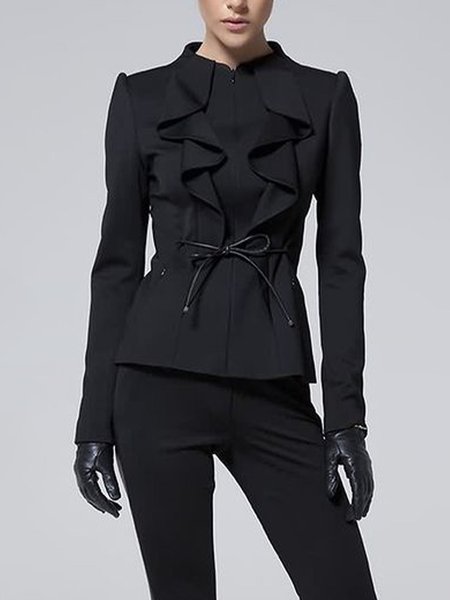 

Collarless Regular Fit Elegant Outerwear, Black, Coats