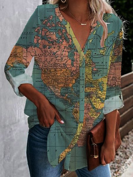 

V Neck Loosen Shirts & Tops, As picture, Blouses & Shirts