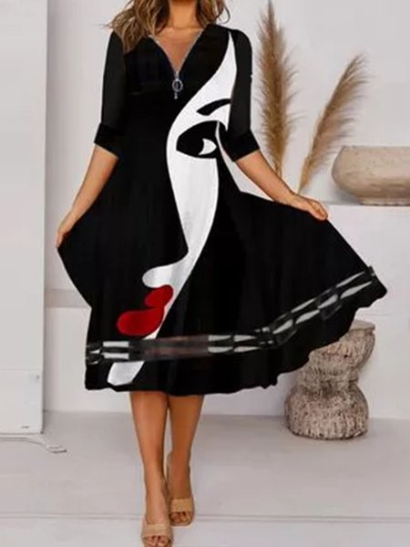 

V Neck Loosen Dresses, Black, Mini Dresses