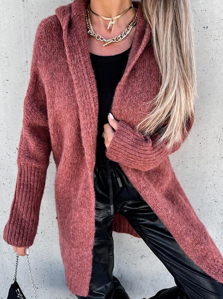 

Casual Autumn Solid Mid-weight Micro-Elasticity Daily Long sleeve Loose Wool/Knitting Sweater coat for Women, Red, Outerwear