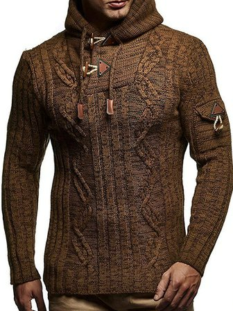 

Cotton Hooded Casual Sweater, Coffee, Men's Sweater