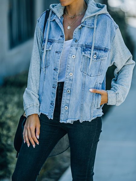 

Shirt Collar Regular Fit Casual Outerwear, Denim blue, Jackets