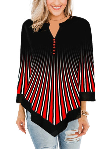 

Loosen Casual Tops, Red-black, Tops