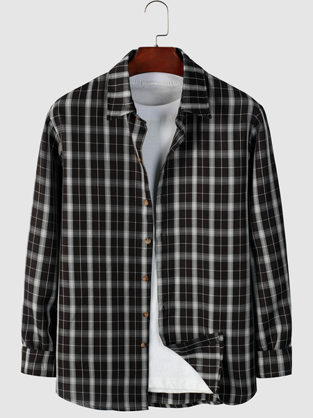 

Work Cotton Blends Shirt Collar Shirts & Tops, Black-white, Men's shirts