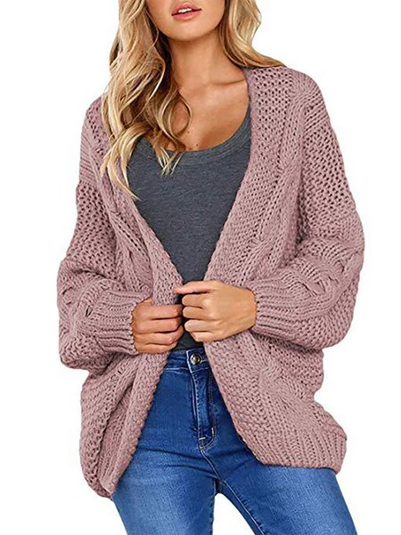 

Loosen Long Sleeves Solid Knitted Outerwear, Pink, Cardigans