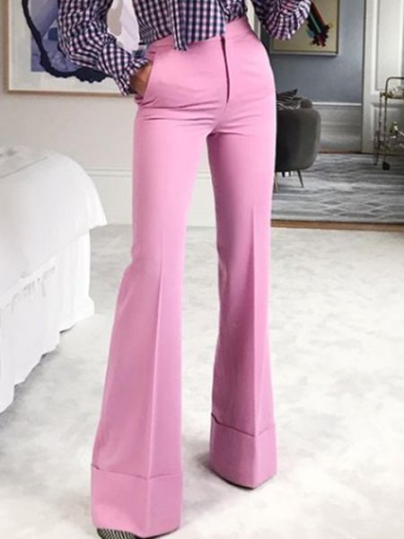 

Solid Straight Leg Pockets Pants, Pink, Wide Leg Pants