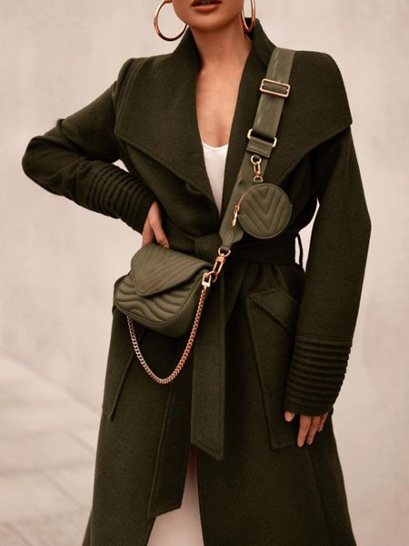 

Basics Vintage Casual Simple Lapel Plain Outerwear, Black, Coats