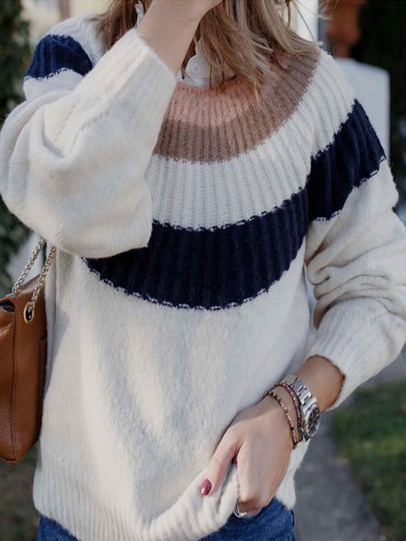 

Simple Elegant Vintage Sweet Regular Fit Sweater, White, Pullovers