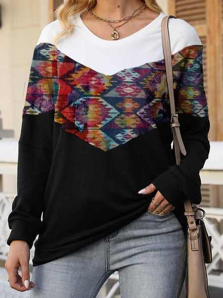 

Loosen Geometric Shirts & Tops, Multicolor, Long sleeve tops