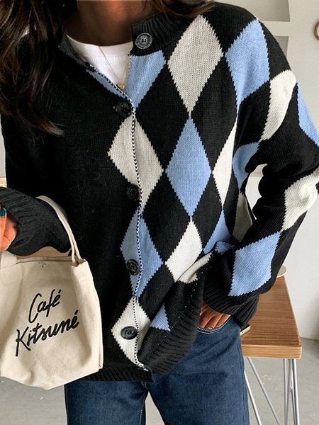 

Cotton Blends Crew Neck Fashion Outerwear, Black, Cardigans