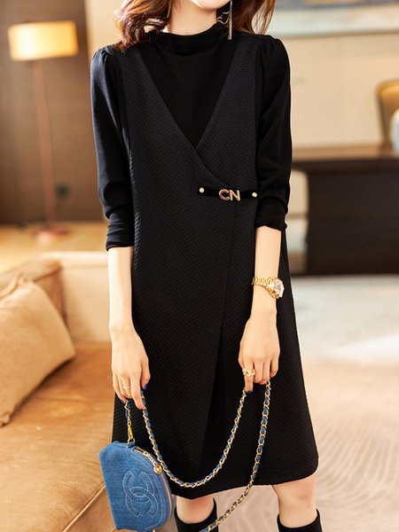 

Midi Dresses Daily Casual Dress, Black, Midi Dresses