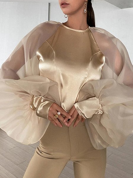 

Work Date Daily Regular Fit Mesh Sweet Top, As picture, Blouses and Shirts