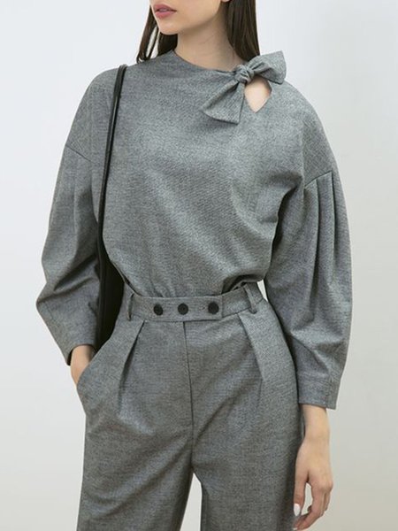 

Elegant Plain Long Sleeve Top, Gray, Blouses and Shirts