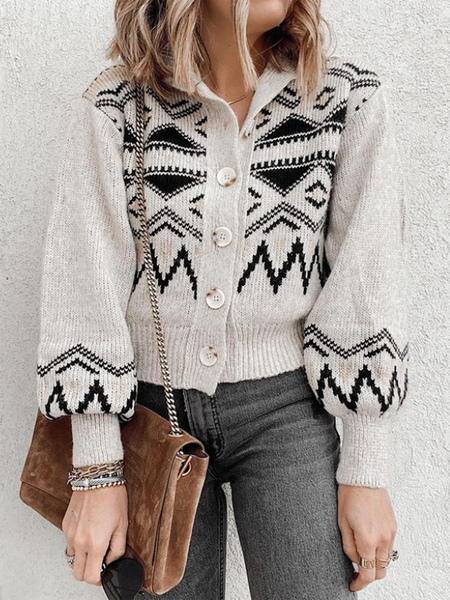 

Casual Puff Sleeve Crew Neck Sweater, Apricot, Sweaters