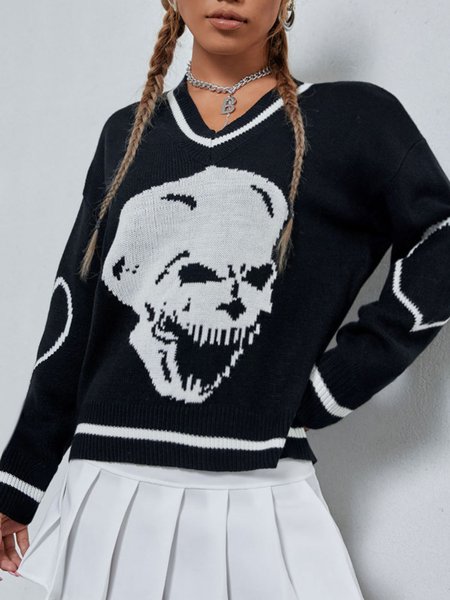 

Long Sleeve Casual V Neck Holiday Sweater, Black, Pullovers