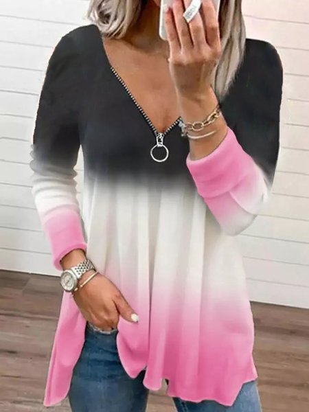 

Tie Dye Printed V Neck Loosen Long sleeve Casual Shirts & Tops, Multicolor, Tops