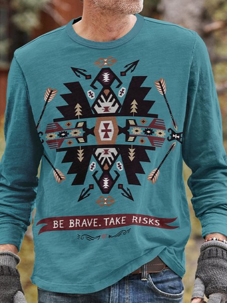 

National style men's long-sleeved T-shirt Sweatshirt, Blue, Long Sleeves