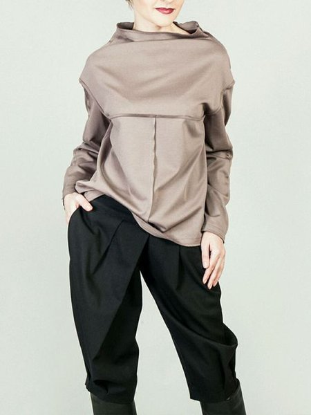 

Plain Vintage Long Sleeve Casual Top, Gray-brown, Tops