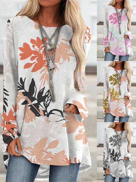 

Leaves Loosen Raglan Sleeve Shirts & Tops, Orange, Long sleeve tops