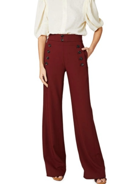 

Fall Plain Regular Fit Mid-weight Slightly stretchy Work Formal Pants, Brick red, Straight Leg Pants