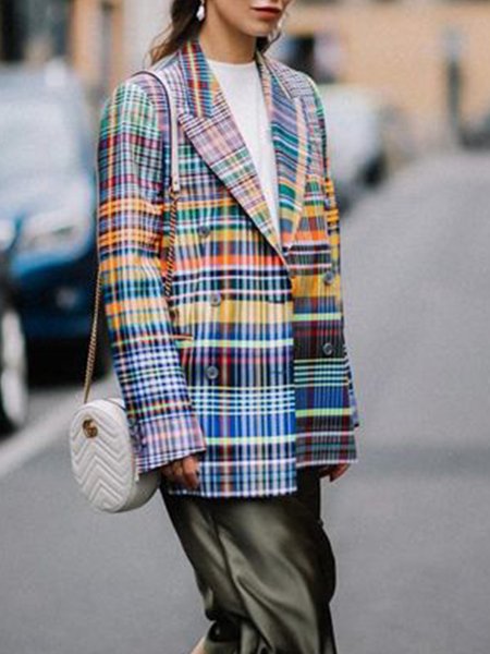 

Checked/Plaid Flat Collar Vintage Outerwear, As picture, Blazers