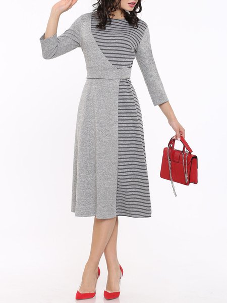 

Regular Fit Casual Crew Neck Midi Dress, Gray, Midi Dresses