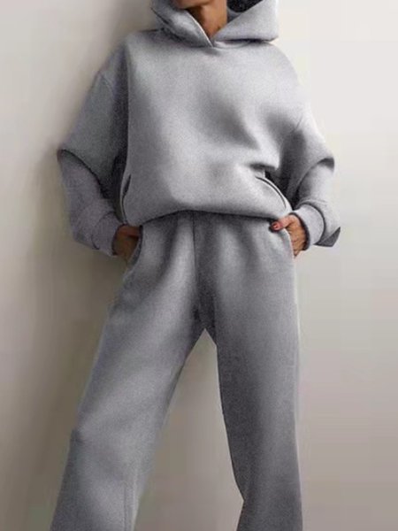 

Top With Pants Loosen Off Shoulder Suits, Gray, Two-piece Set