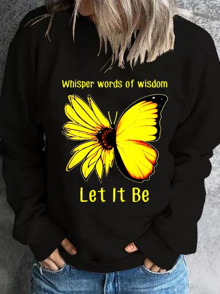 

Casual Long Sleeve Round Neck Plus Size Printed Tops Sweatshirts, Black, Hoodies & Sweatshirts