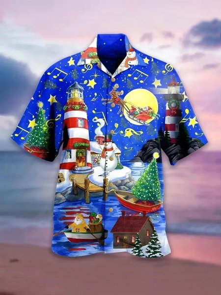 

Shirt Collar Short Sleeve Shirts & Tops, Blue, Men's shirts