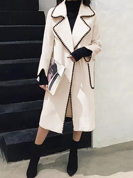 

Plain Work Long Sleeve No Belt Outerwear, Beige, Coats