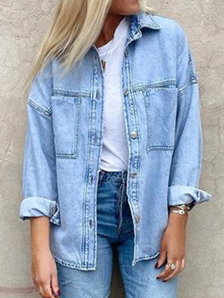 

JFN Denim Pocketed Solid Casual Coat, Sky blue, Jackets