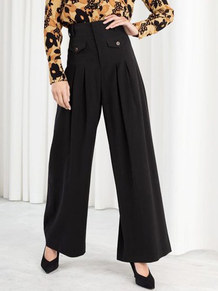 

Formal Loosen Solid Wide Leg Pants, Black, Wide Leg Pants