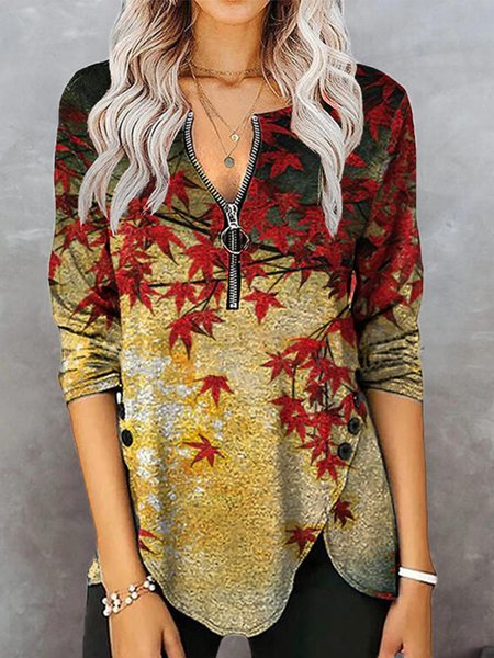 

Casuale Maniche Lunghe Girocollo Stampato Superiore, Multicolore, T-Shirts