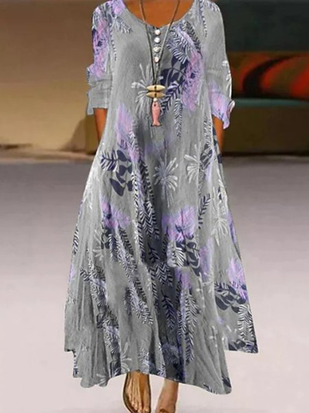 

Gray Floral Printed A Line Maxi Dresses, Maxi Dresses