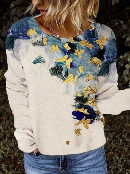 

Crew Neck Butterfly Casual Sweatshirt, As picture, Hoodies & Sweatshirts