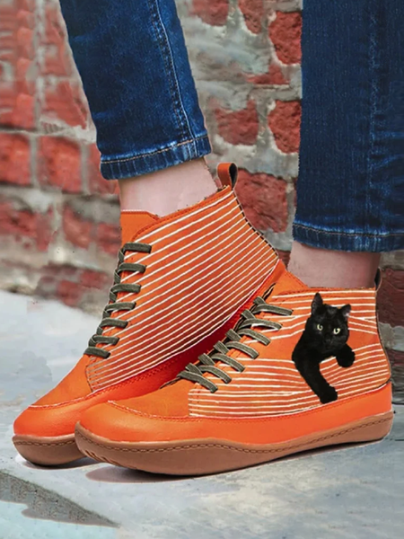 

Casual Personality Black Cat Striped Ankle Boots, Orange, Athletic & Casual Shoes