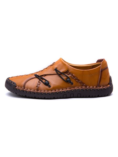

Retro Leather Stitching Casual Shoes, Light brown, Men's flat & loafers