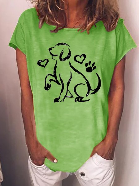 

Funny dog ​​print round neck short sleeve T-shirt, Green, T-shirts