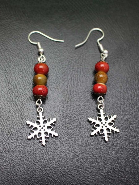 

Simple Snowflake Beaded Alloy Earrings, As picture, Earrings
