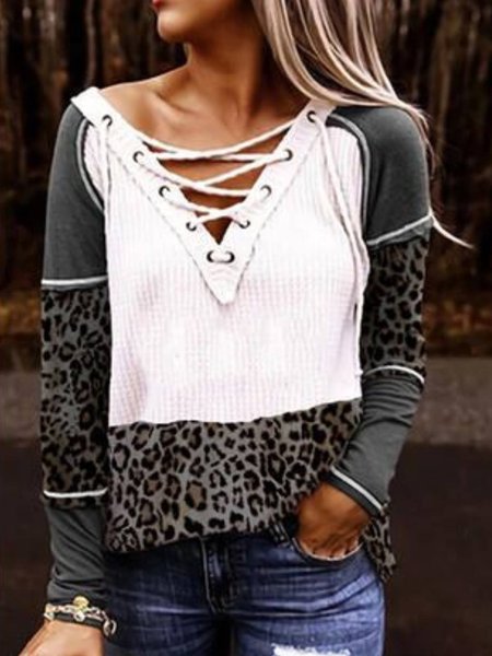 

Casual Leopard Shirts & Tops, As picture, Tops