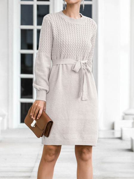 

Casual Loosen Rabbit Fur Sweater Dress, Off white, Mini Dresses