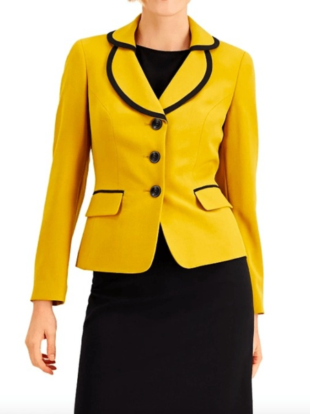 

Fall Plain Lady Non-Stretch Mid-weight Work Formal Elegant Lady Outerwear, Yellow, Blazers