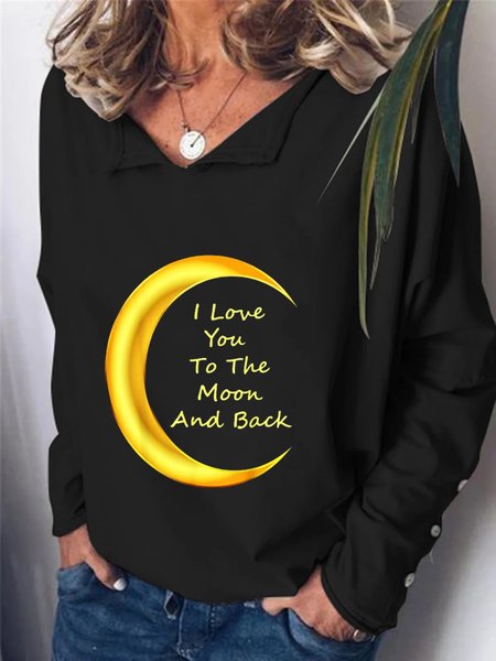 

Casual Long Sleeve Plus Size Printed Tops T-shirts, Black, T-Shirts