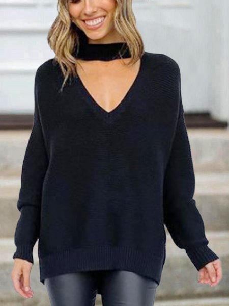 

Loosen Simple Sweater, Black, Sweaters