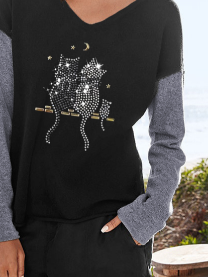 

V Neck Long Sleeve T-shirt, Black-grey, Tees & T-shirts