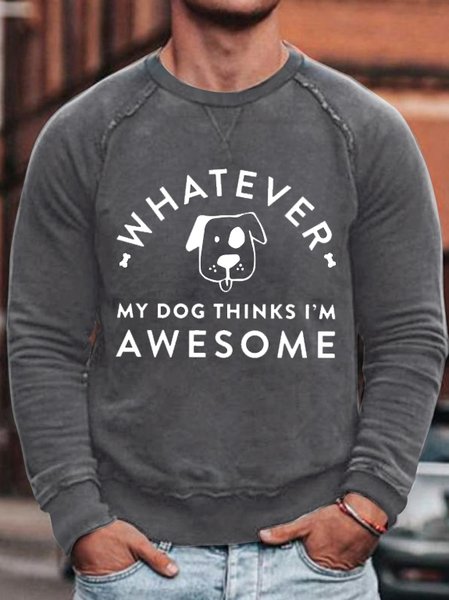 

Funny dog ​​print round neck long sleeve sweatshirt, Gray, Hoodies&Sweatshirts