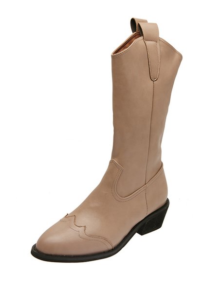 

Casual Simple Pointed Toe Mid-length Boots, Khaki, Boots