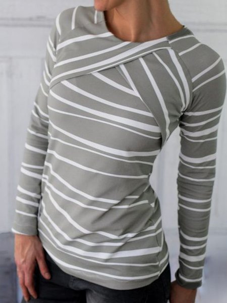 

Slim Fit Striped Casual Shirts & Tops, Gray, Tops